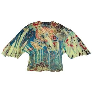 Simply Irresistible Women's Butterfly Sleeve Floral Print Smocked Waist Blouse L